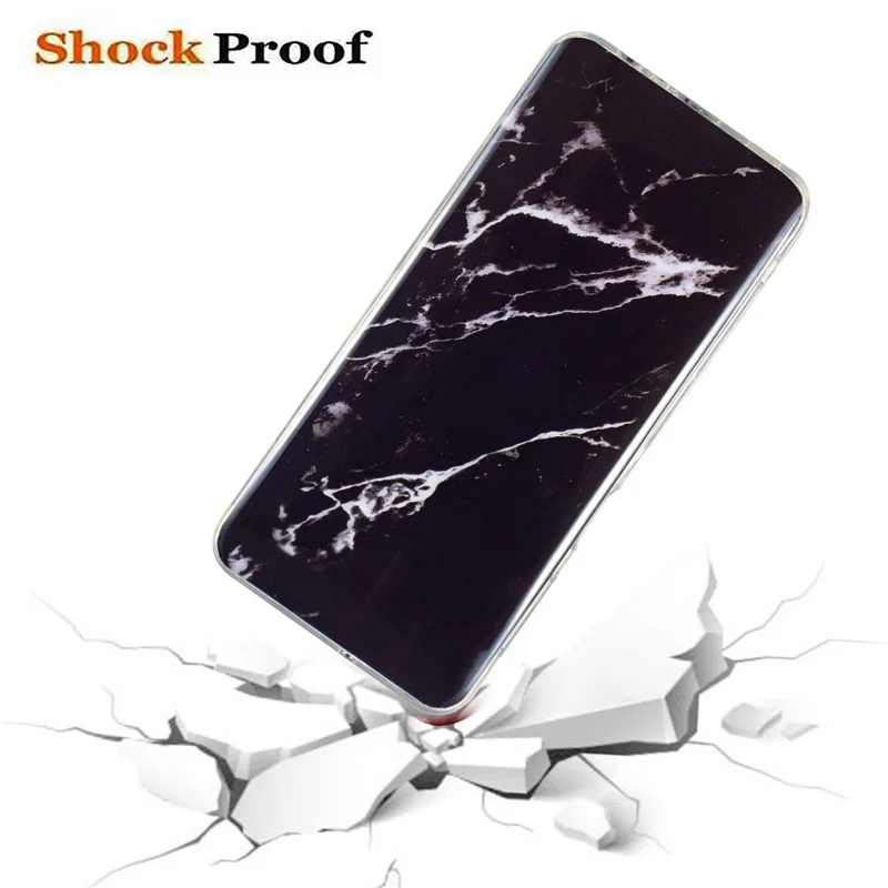 For Samsung Galaxy A12 Flexible TPU Phone Case Anti-fall Protection Marble Pattern IMD Phone Cover - Black