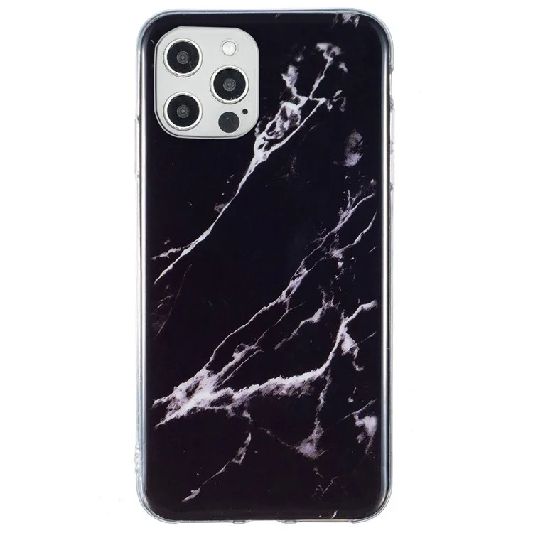 For iPhone 12 Pro Max 6.7 inch Soft TPU Case Stylish Marble Pattern IMD Protective Phone Back Cover - Black