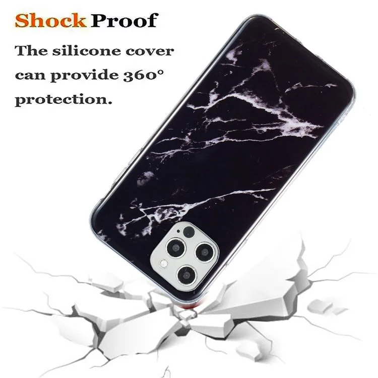 For iPhone 12 Pro Max 6.7 inch Soft TPU Case Stylish Marble Pattern IMD Protective Phone Back Cover - Black
