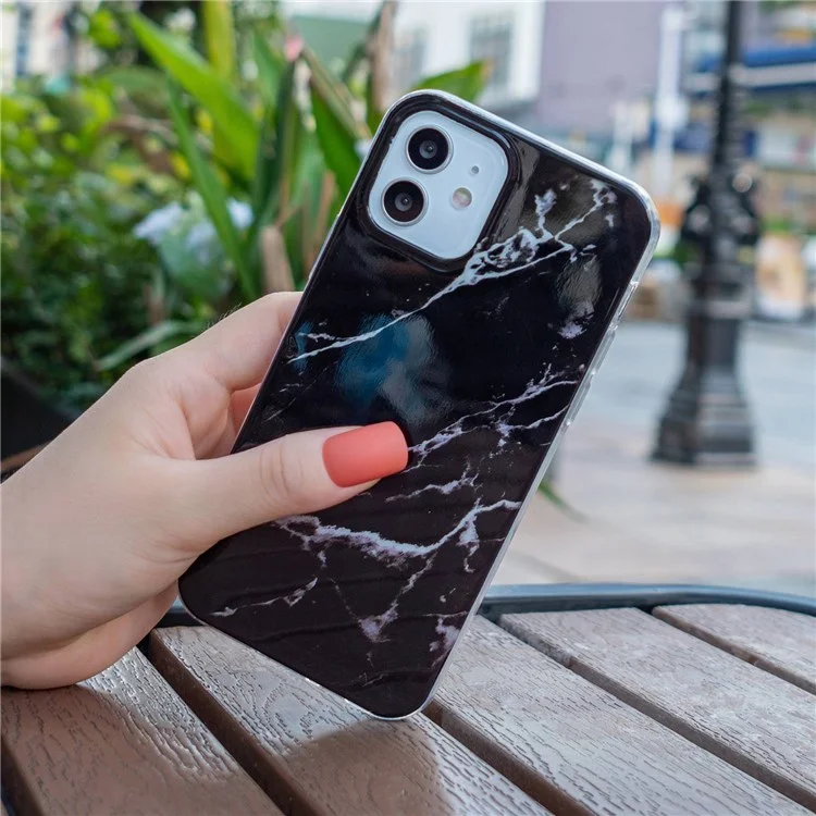 Para iPhone 12 6.1 polegadas/12 Pro 6.1 polegadas IMD Marble Pattern Soft TPU Protective Case Mobile Phone Anti-scratch Back Cover - Preto