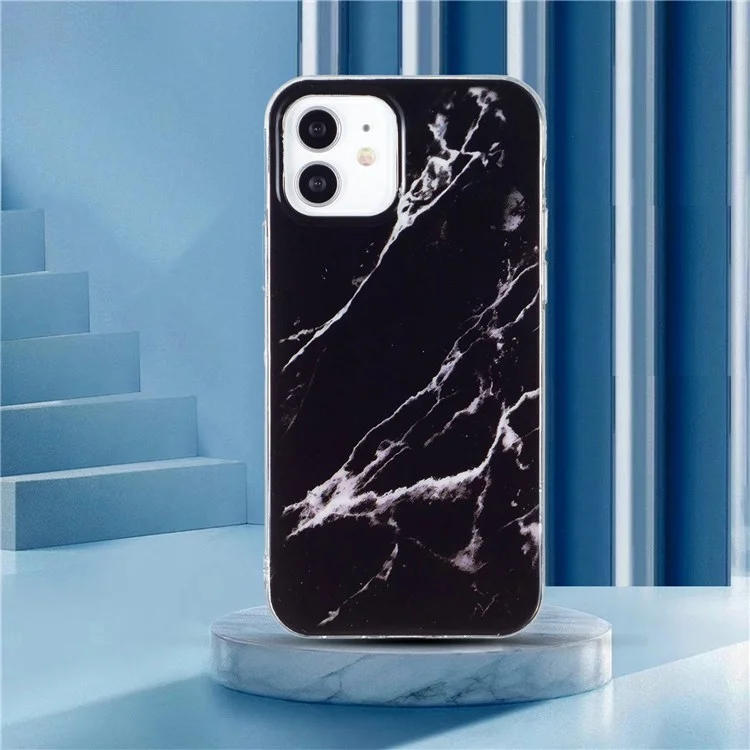 Para iPhone 12 6.1 polegadas/12 Pro 6.1 polegadas IMD Marble Pattern Soft TPU Protective Case Mobile Phone Anti-scratch Back Cover - Preto