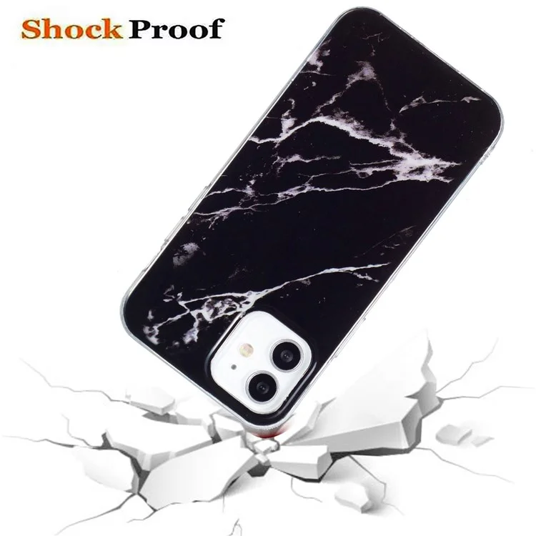 For iPhone 12 mini 5.4 inch IMD Marble Pattern Ultra Slim Phone Case Drop-proof Protective Cover - Black