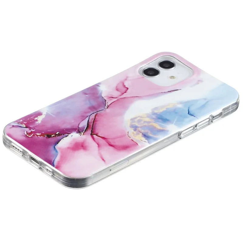 For iPhone 12 mini 5.4 inch IMD Marble Pattern Ultra Slim Phone Case Drop-proof Protective Cover - Pink/Blue