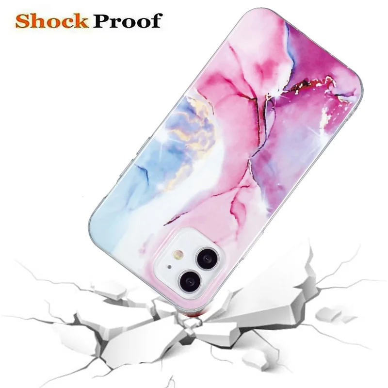 For iPhone 12 mini 5.4 inch IMD Marble Pattern Ultra Slim Phone Case Drop-proof Protective Cover - Pink/Blue