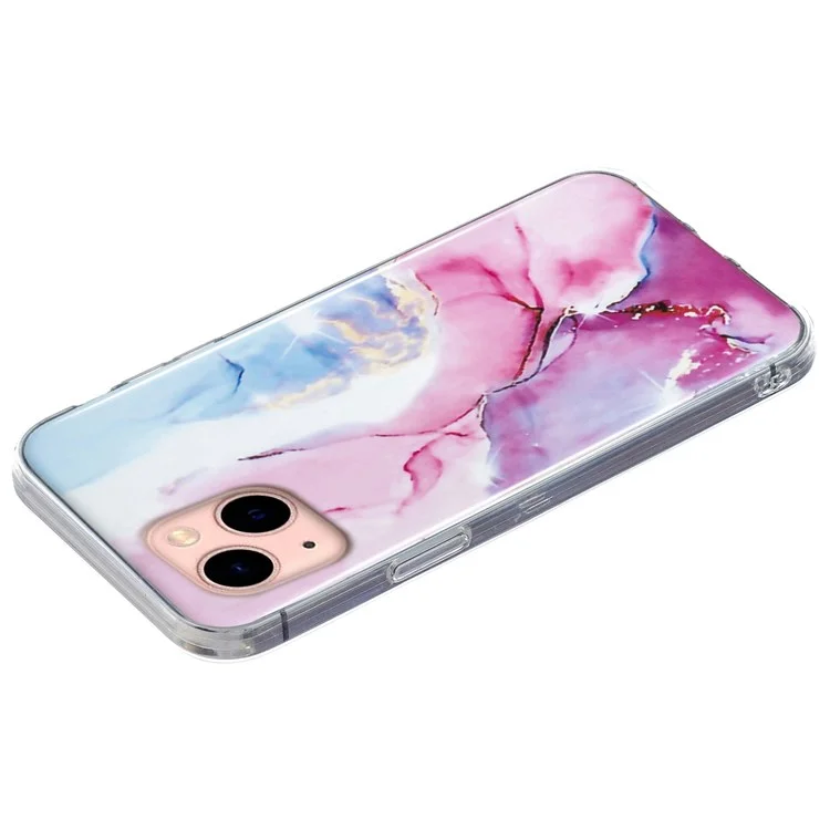 Для iPhone 13 mini 5.4 дюйма Мраморный рисунок IMD Slim чехол для телефона Анти-капля Мягкий TPU задняя крышка - Розовый/Синий