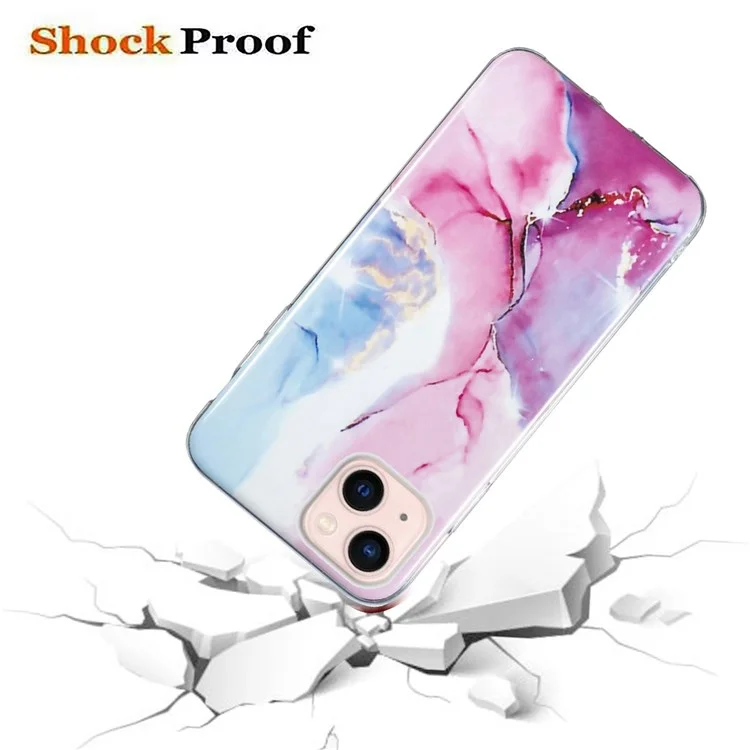 Для iPhone 13 mini 5.4 дюйма Мраморный рисунок IMD Slim чехол для телефона Анти-капля Мягкий TPU задняя крышка - Розовый/Синий