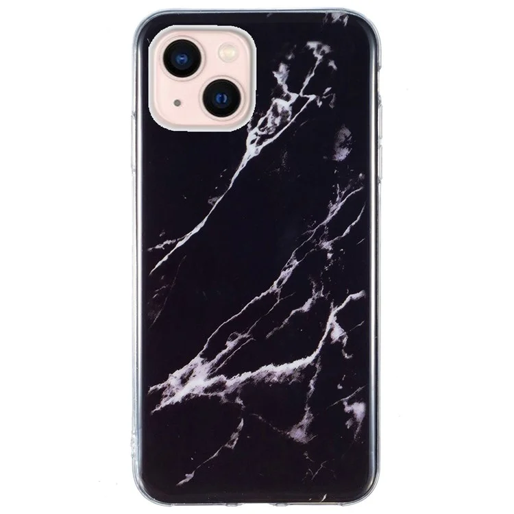 Soft TPU Case for iPhone 13 6.1 inch, Marble Pattern IMD Shockproof Well-protected Cover - Black