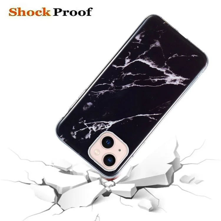 Soft TPU Case for iPhone 13 6.1 inch, Marble Pattern IMD Shockproof Well-protected Cover - Black