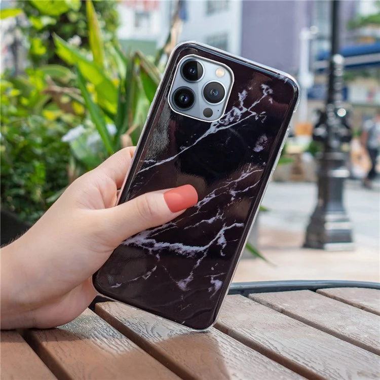 Case de Téléphone Protectrice Pour Iphone 13 Pro Max 6,7 Pouces, Motif en Marbre IMD Couverture Arrière TPU Flexible TPU - le Noir