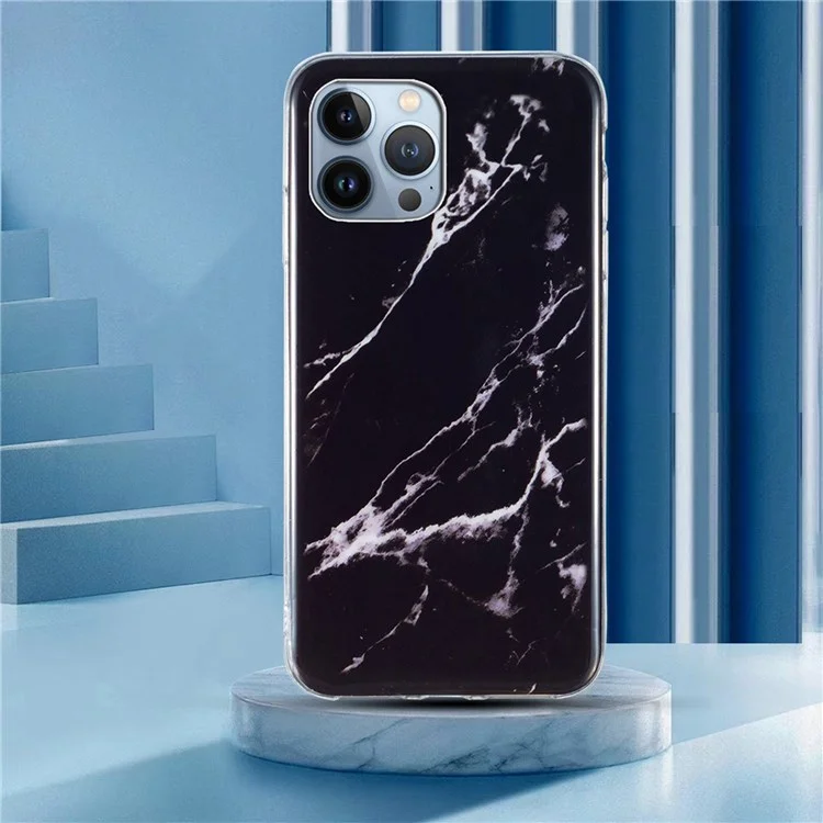 Case de Téléphone Protectrice Pour Iphone 13 Pro Max 6,7 Pouces, Motif en Marbre IMD Couverture Arrière TPU Flexible TPU - le Noir
