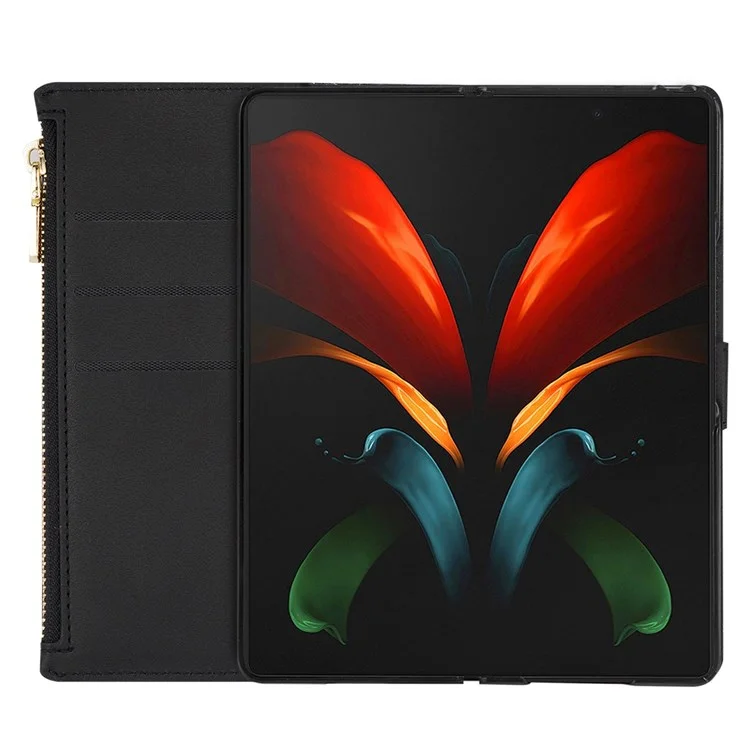 Per Samsung Galaxy Z Fold4 5G Style Bling Star Laser Lavorazione Custodia Borsa Cerniera Portafoglio Stand Anti-usura Custodia in Pelle con Tracolla - Nero
