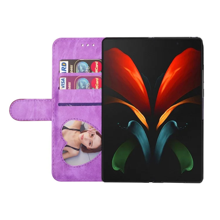 Para Samsung Galaxy Z Fold4 5G Zipper Pocket Glittery PU Leather Case Wallet Stand Magnetic Clasp Phone Cover - Roxo
