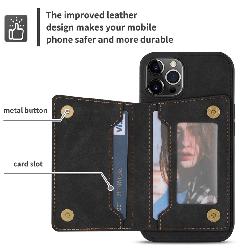 Anti-drop Handytasche für iPhone 14 Pro Max 6,7 Zoll, PU-Leder beschichtete TPU-Rückseite mit Reißverschlusstasche, Kartenfach und Ständer - Schwarz
