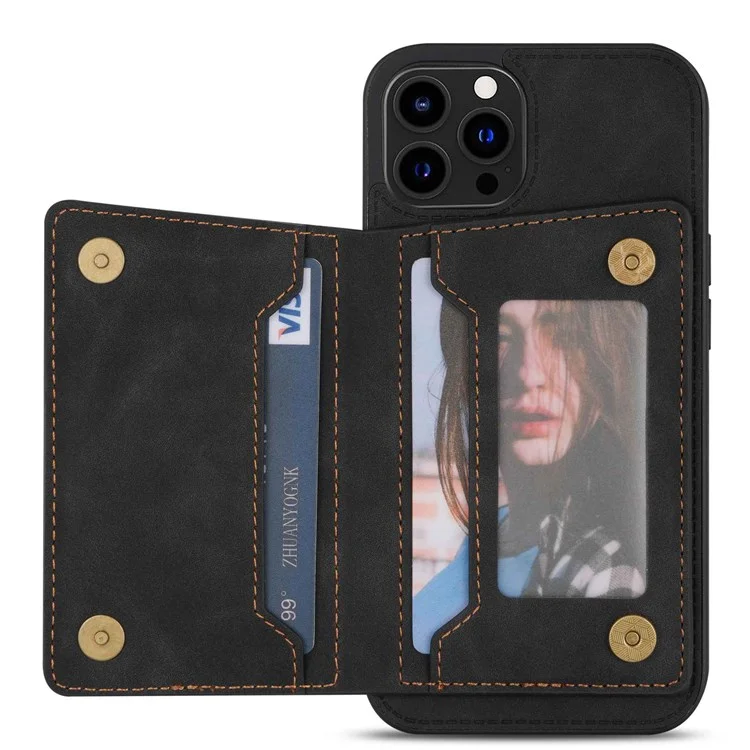 Anti-drop Handytasche für iPhone 14 Pro Max 6,7 Zoll, PU-Leder beschichtete TPU-Rückseite mit Reißverschlusstasche, Kartenfach und Ständer - Schwarz