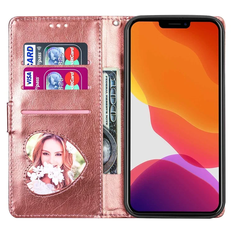 For iPhone 14 Pro 6.1 inch  Full Protection Glitter Powder PU Leather Wallet Stand Zipper Pocket Phone Case Covering Shell - Rose Gold