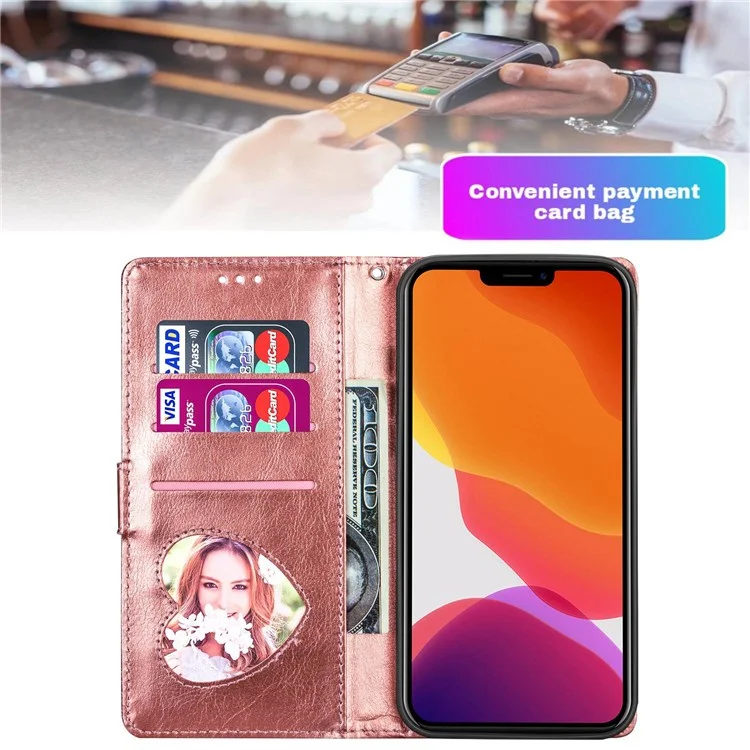 For iPhone 14 Pro 6.1 inch  Full Protection Glitter Powder PU Leather Wallet Stand Zipper Pocket Phone Case Covering Shell - Rose Gold