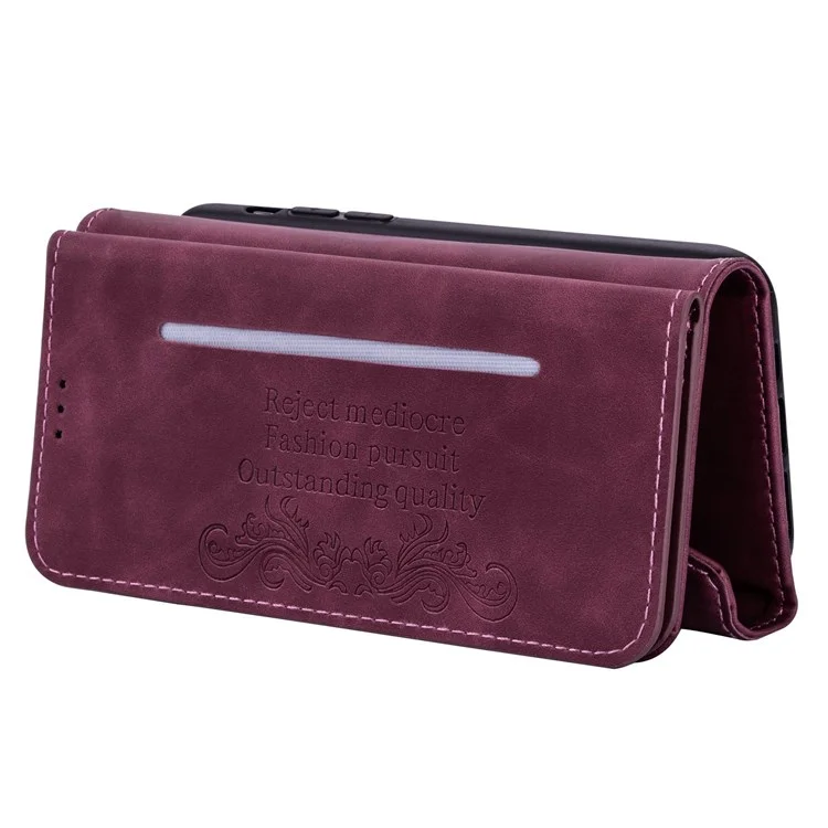 Para iPhone 14 Pro Max de 6,7 pulgadas Funda de teléfono resistente a los golpes Piel de tacto suave Cremallera Cartera Soporte - Rojo vino
