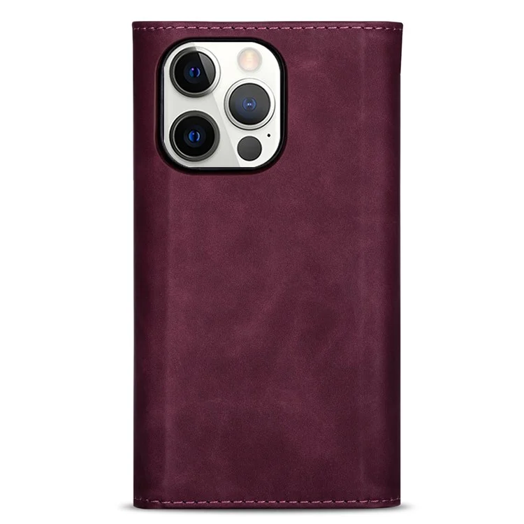 Para iPhone 14 Pro Max de 6,7 pulgadas Funda de teléfono resistente a los golpes Piel de tacto suave Cremallera Cartera Soporte - Rojo vino