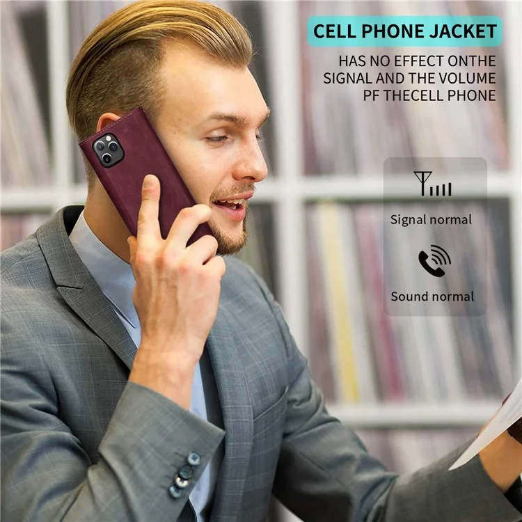 Para iPhone 14 Pro Max de 6,7 pulgadas Funda de teléfono resistente a los golpes Piel de tacto suave Cremallera Cartera Soporte - Rojo vino