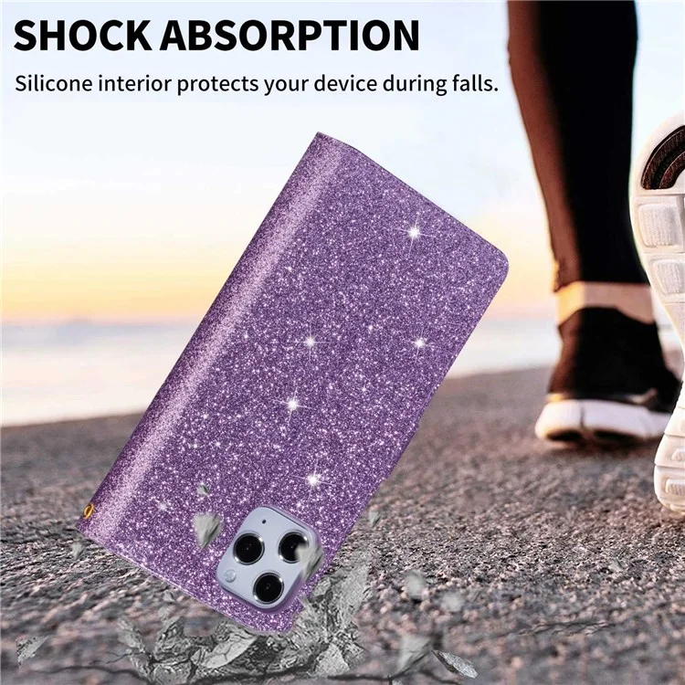 Für Das Iphone 14 Pro Max 6,7 -zoll -flip -cover, Herbst -proof Laserschnitzer Glitzer - Violett
