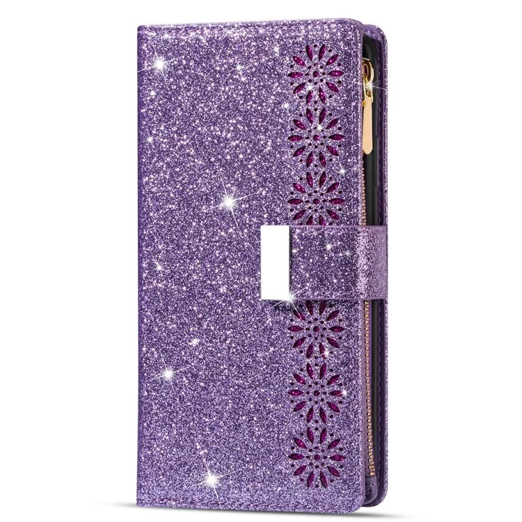Für Das Iphone 14 Pro Max 6,7 -zoll -flip -cover, Herbst -proof Laserschnitzer Glitzer - Violett