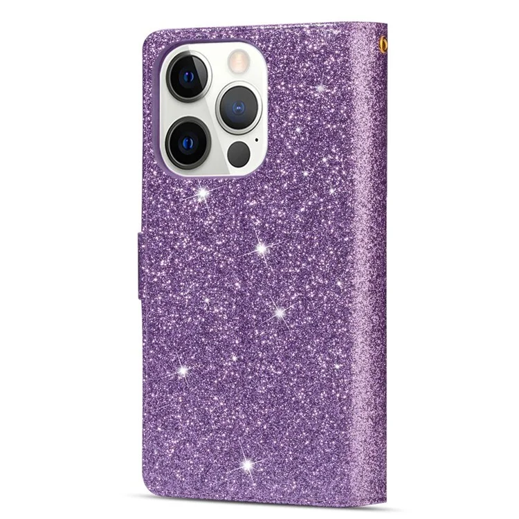 Für Das Iphone 14 Pro Max 6,7 -zoll -flip -cover, Herbst -proof Laserschnitzer Glitzer - Violett