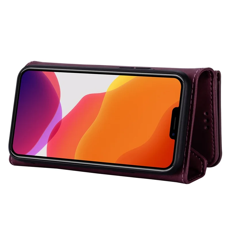 Per iPhone 14 Pro 6.1 pollici Custodia per telefono anti-caduta Slot per più schede Resistente all'usura Custodia in pelle PU con cerniera Supporto con cinghia corta + lunga - Rosso vino