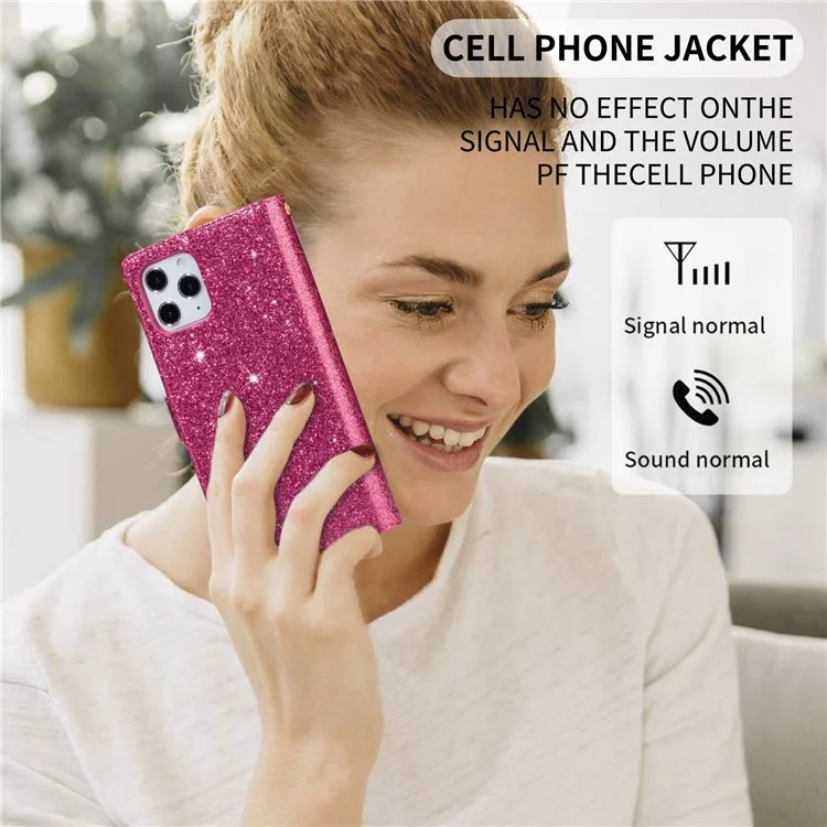 For iPhone 14 Plus 6.7 inch Flip Cover, Laser Carving Glittery Starry Style Zipper Wallet Stand Leather Phone Case with Strap - Rose