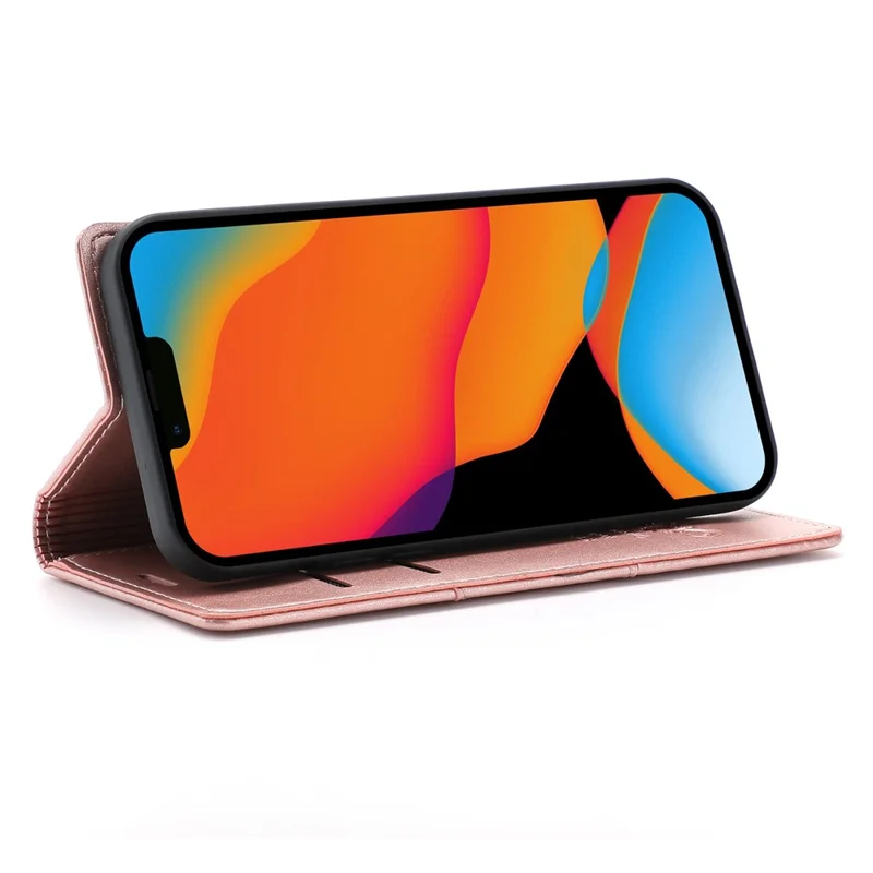 For iPhone 14 6.1 inch PU Leather Wear-resistant Anti-fall Wallet Style Case Magnetic Auto-absorbed Phone Shell with Stand - Rose Gold