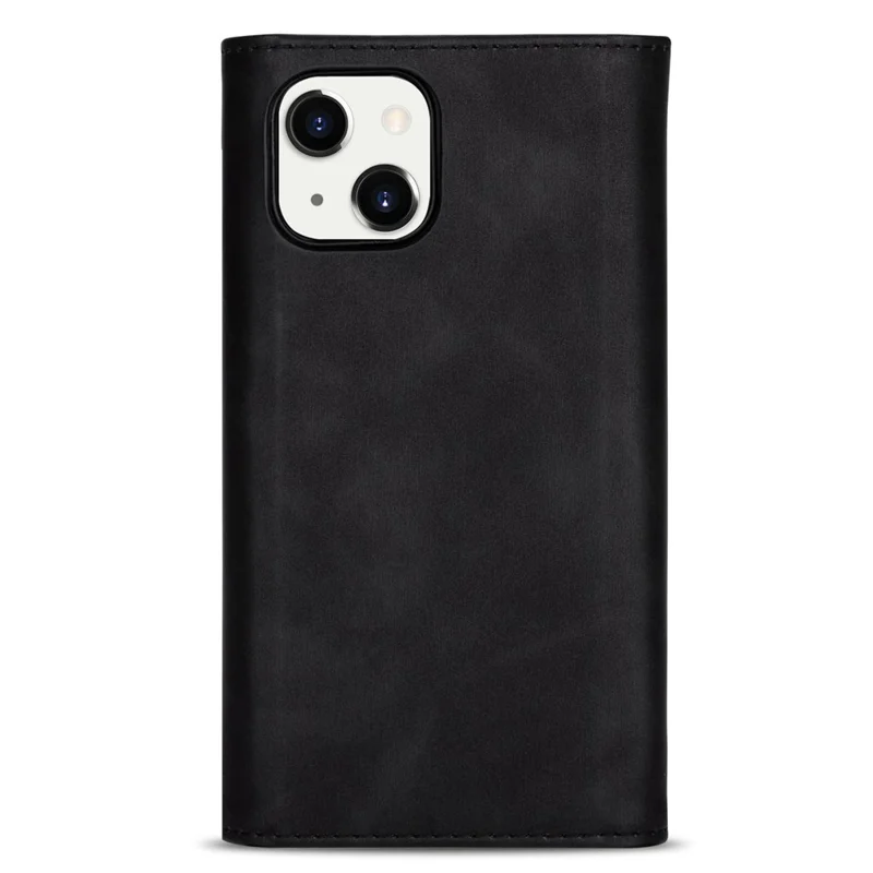 For iPhone 14 6.1 inch Anti-scratch Phone Case PU Leather Skin-touch Feeling Zipper Wallet Stand Cover with Short + Long Strap - Black