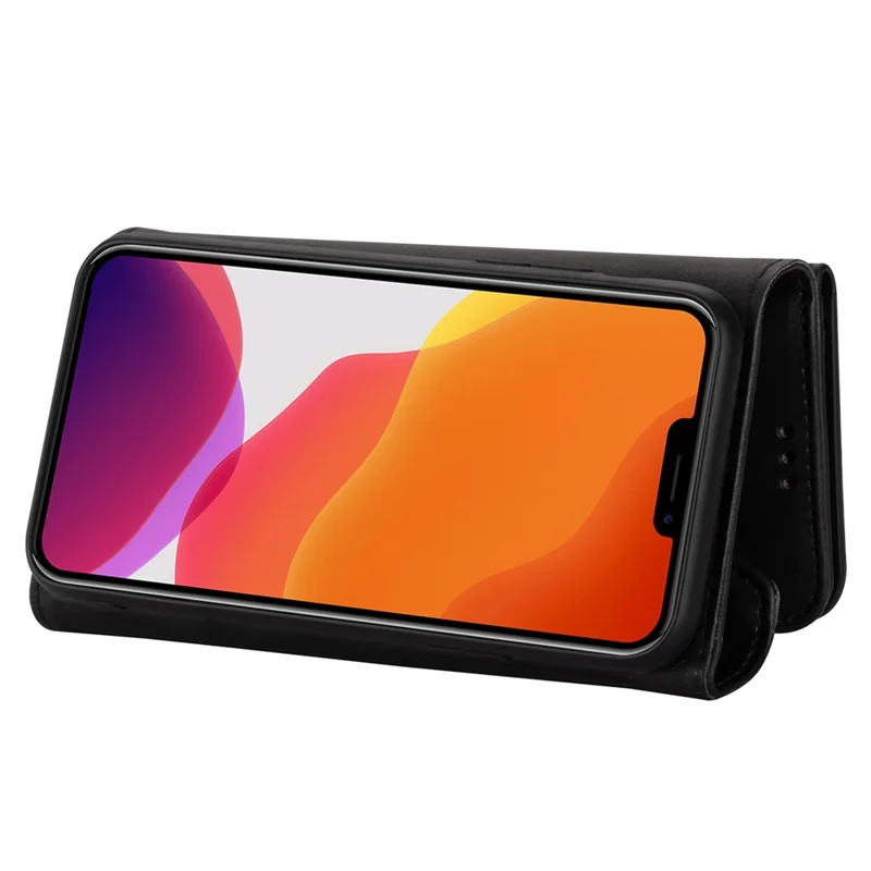 For iPhone 14 6.1 inch Anti-scratch Phone Case PU Leather Skin-touch Feeling Zipper Wallet Stand Cover with Short + Long Strap - Black