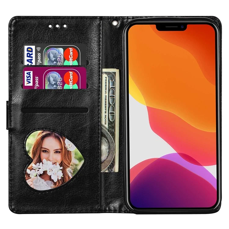 For iPhone 14 6.1 inch Zipper Pocket Glittery PU Leather Case Wallet Stand Magnetic Clasp Anti-fall Phone Cover - Black