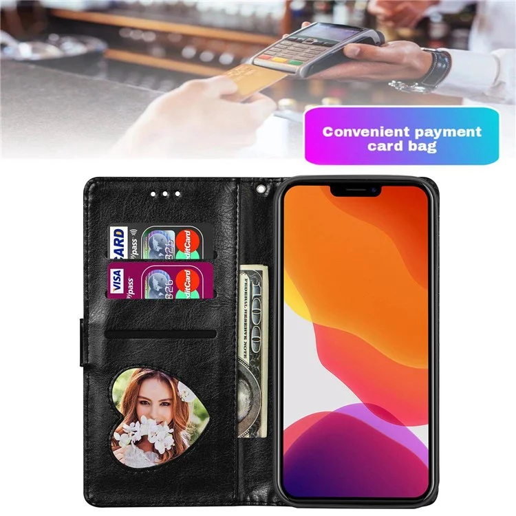 For iPhone 14 6.1 inch Zipper Pocket Glittery PU Leather Case Wallet Stand Magnetic Clasp Anti-fall Phone Cover - Black