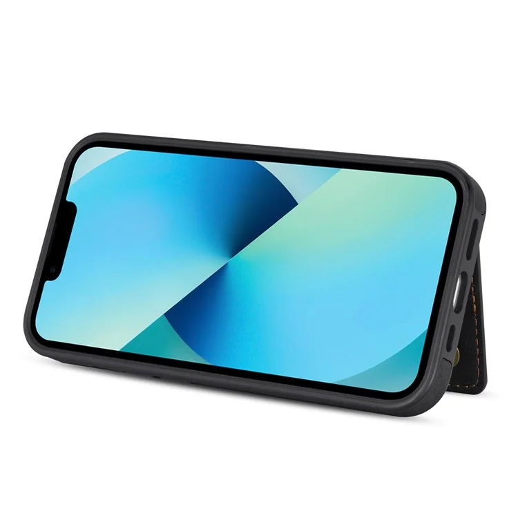 Per iPhone 14 6.1 inch Line Splicing Imprinted Phone Case Card Holder Kickstand Anti-scratch PU Leather Phone Cover - Nero