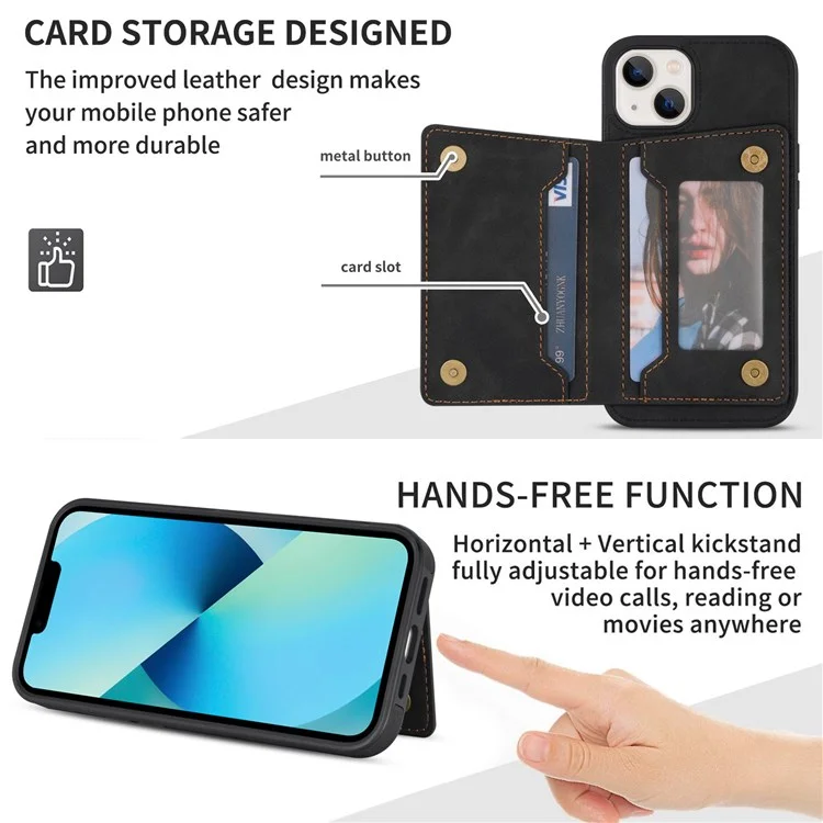 Per iPhone 14 6.1 inch Line Splicing Imprinted Phone Case Card Holder Kickstand Anti-scratch PU Leather Phone Cover - Nero