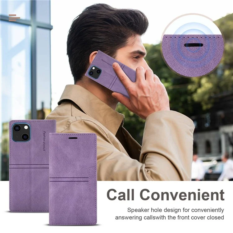 Para Iphone 14 Máximo de 6,7 Polegadas de Couro pu PU + TPU Stand Stand Case Magnetic Auto-absorbed Tone - Roxo