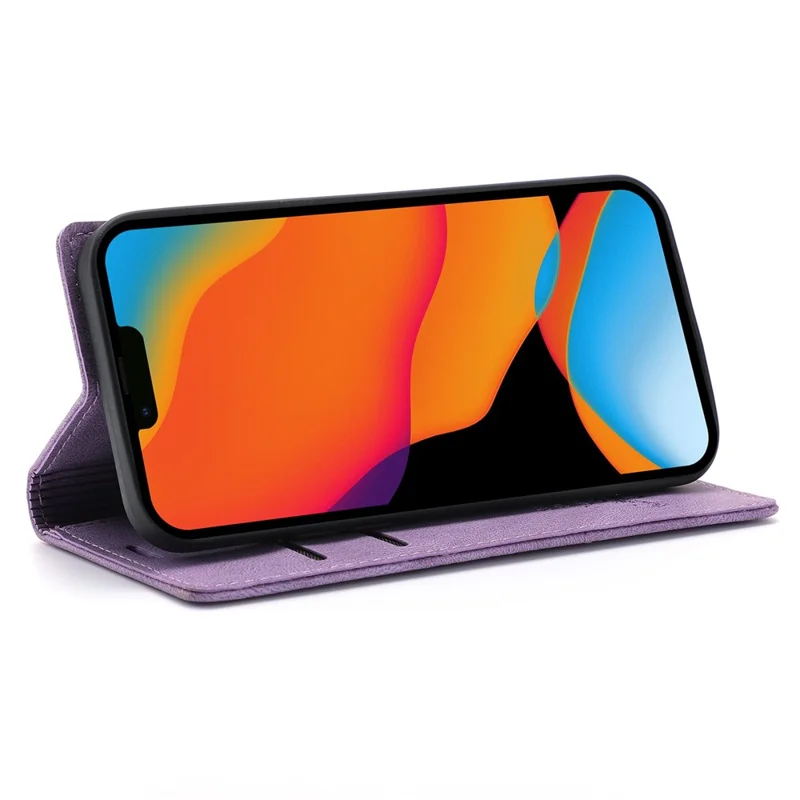 For iPhone 14 Pro Max 6.7 inch Anti-fall PU Leather Wallet Case Magnetic Auto-absorbed Phone Cover with Stand - Purple