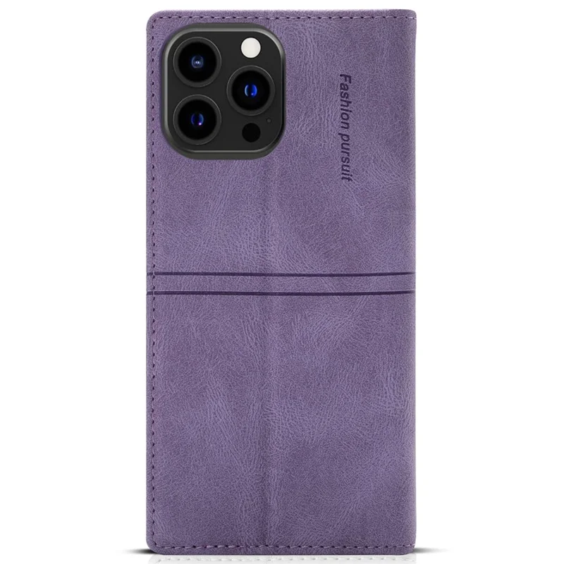 For iPhone 14 Pro Max 6.7 inch Anti-fall PU Leather Wallet Case Magnetic Auto-absorbed Phone Cover with Stand - Purple
