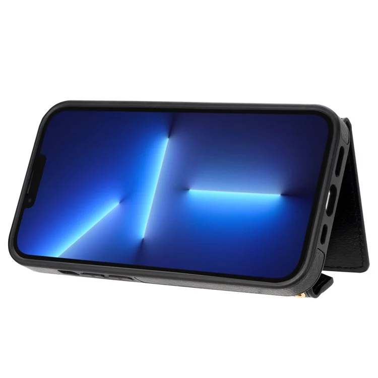 n. Bekus Phone Wallet Case Для Iphone 14 6,1 Дюйма, Антиболочная Кожаная Кожаная Крышка с Кожаным Покрытием, Держатель Карты с Задним Покрытием с Ремешком с Ремешком с Ремешком - Черный