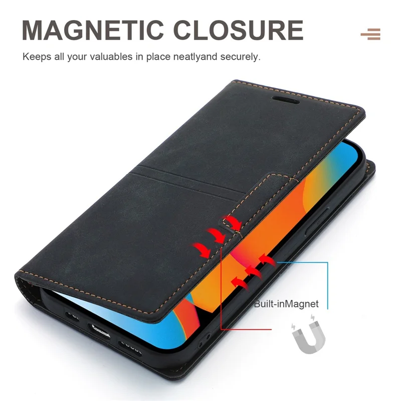 For iPhone 14 Pro 6.1 inch PU Leather Wallet Case Magnetic Auto-absorbed Full Protection Mobile Phone Shell with Stand - Black