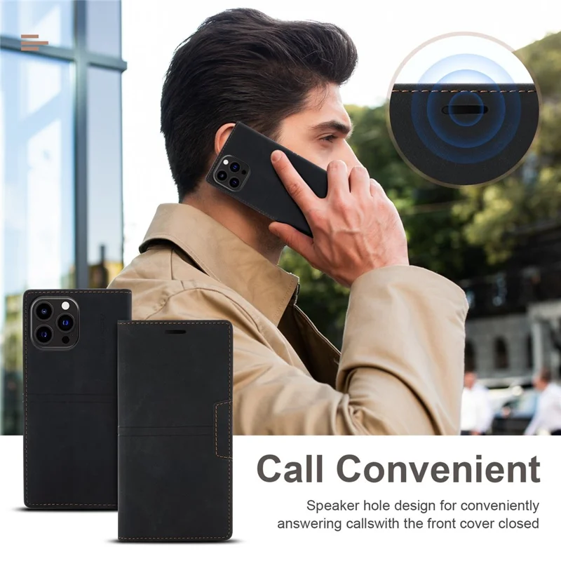 For iPhone 14 Pro 6.1 inch PU Leather Wallet Case Magnetic Auto-absorbed Full Protection Mobile Phone Shell with Stand - Black