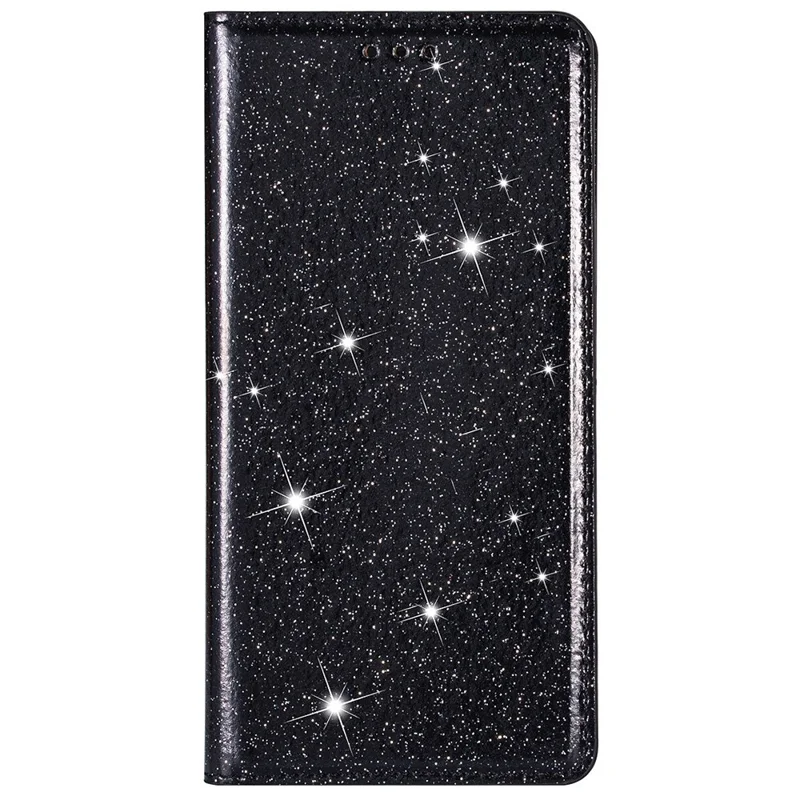 For iPhone 14 Pro 6.1 inch Glitter Sequins Stand Card Holder Anti-scratch PU Leather Protective Phone Case Cover - Black
