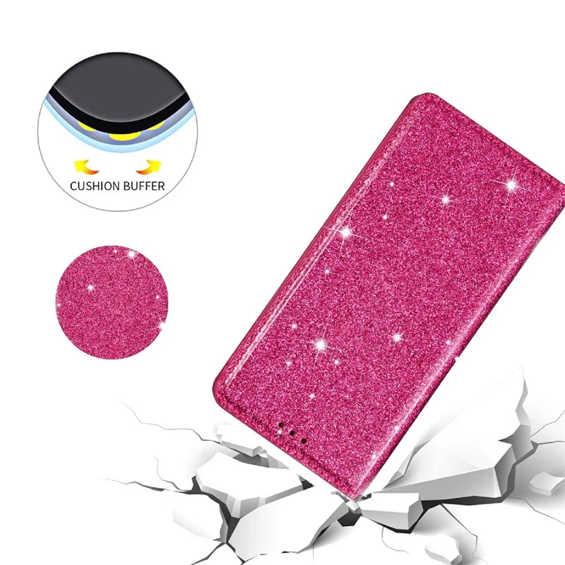 For iPhone 14 Plus 6.7 inch Glitter Sequins Stand Card Holder PU Leather Fall Proof Protective Phone Case Cover - Rose