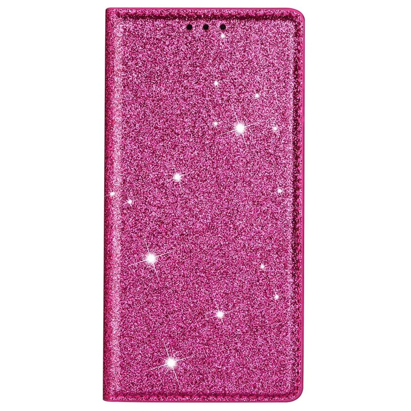 For iPhone 14 Plus 6.7 inch Glitter Sequins Stand Card Holder PU Leather Fall Proof Protective Phone Case Cover - Rose