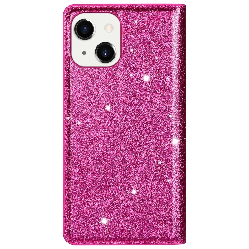 For iPhone 14 Plus 6.7 inch Glitter Sequins Stand Card Holder PU Leather Fall Proof Protective Phone Case Cover - Rose