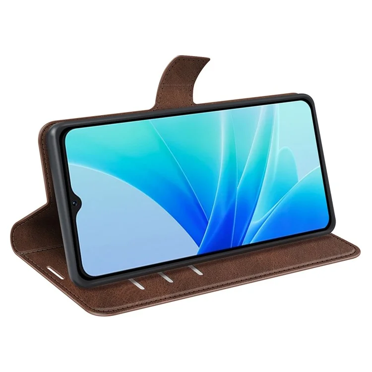 Für Oppo A57 4G Strukturierte PU Leder Square Magnetic Clasp Phone Deckhilfe Brieftasche Hülle Beschützer - Braun