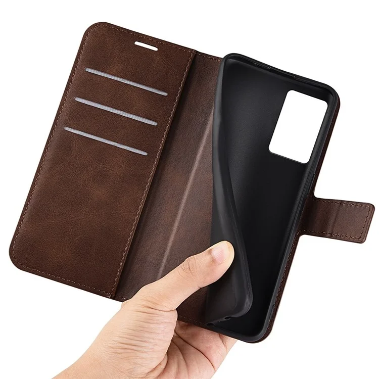 Für Oppo A57 4G Strukturierte PU Leder Square Magnetic Clasp Phone Deckhilfe Brieftasche Hülle Beschützer - Braun