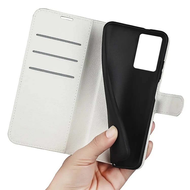 PU Leather Stand Wallet Phone Case for Oppo A57 4G / A57s 4G, Litchi Texture Full Protection Folio Flip Cover - White