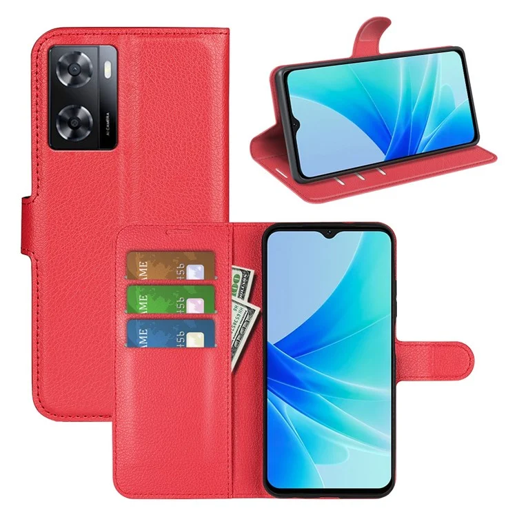 PU Кожаная Подставка Для Кошелька Для Телефона Для Oppo A57 4G, Litchi Texture Full Propething Flio Flip Cover - Красный