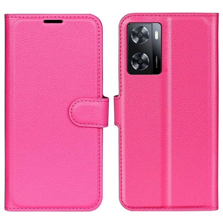 PU Leather Stand Wallet Phone Case for Oppo A57 4G / A57s 4G, Litchi Texture Full Protection Folio Flip Cover - Rose
